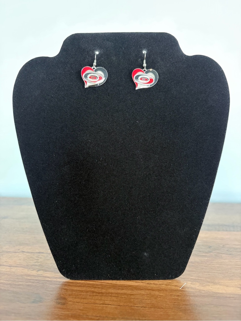 Carolina Hurricanes NHL Heart Earrings Enamel Dangle Hook Hockey Fan Jewelry
